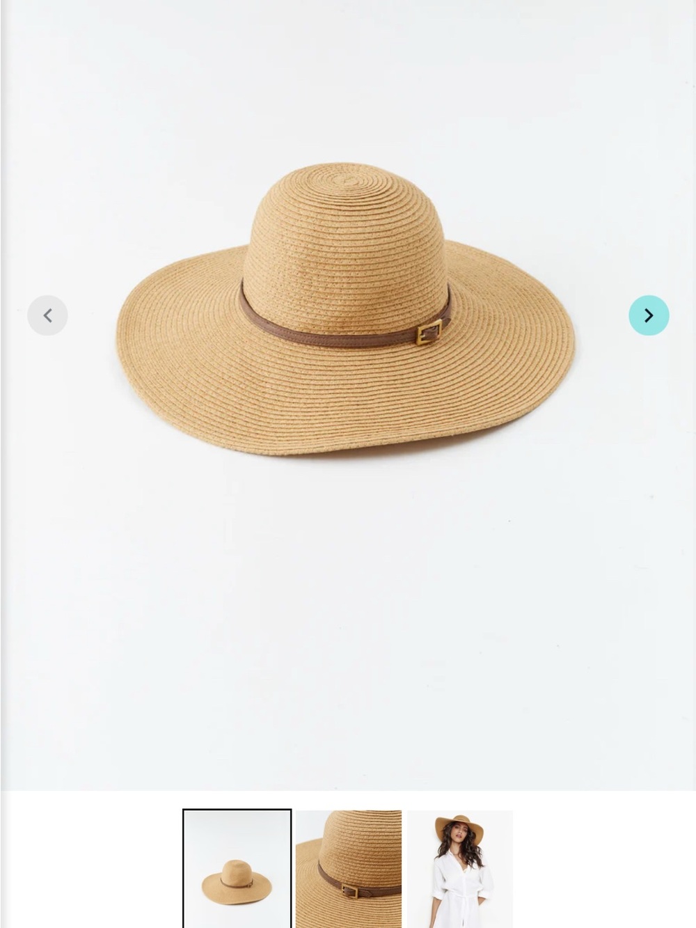 Melissa Odabash Tan Wide Brim Straw Hat with Brown Buckle Trim